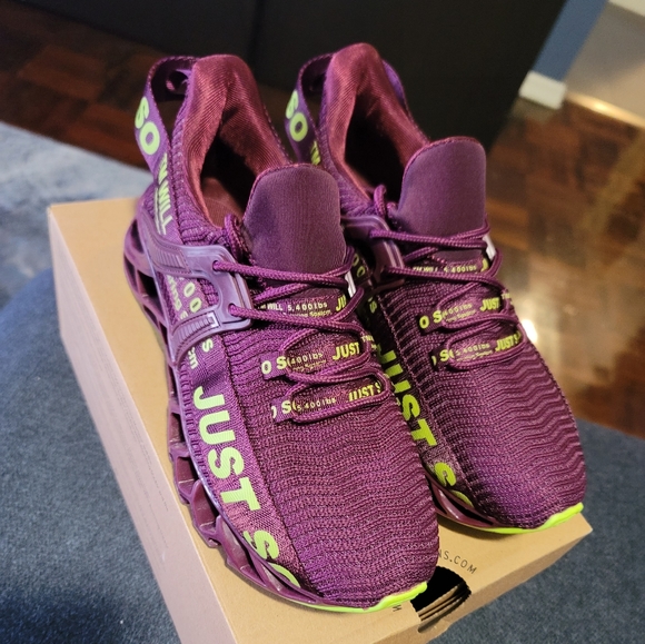 Women's shoes, purple with lime green, size 6 - Picture 3 of 7
